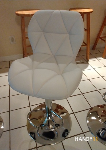 White soft leather silver leg bar stool.