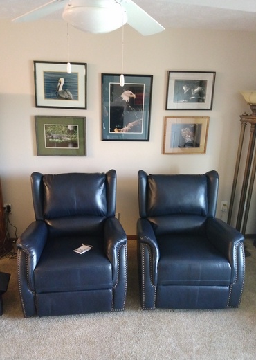 Dark blue leather chair  assembled.