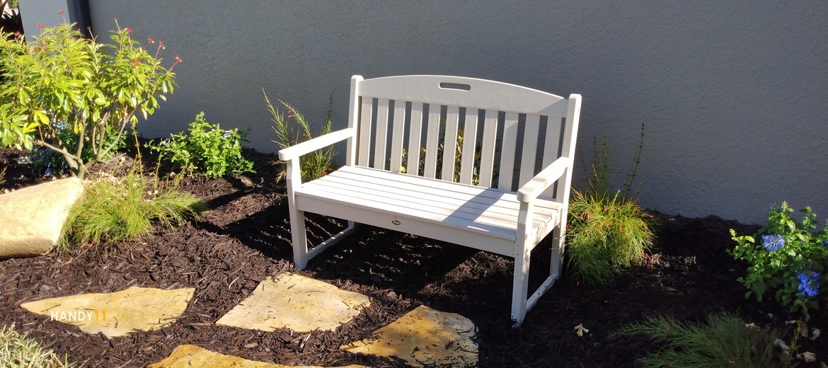 Outdoor garden bench assembled.