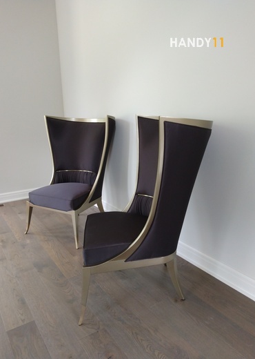Brown curved design chairs assembled.