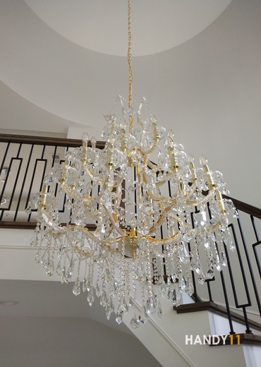 Crystals and gold metal chandelier.